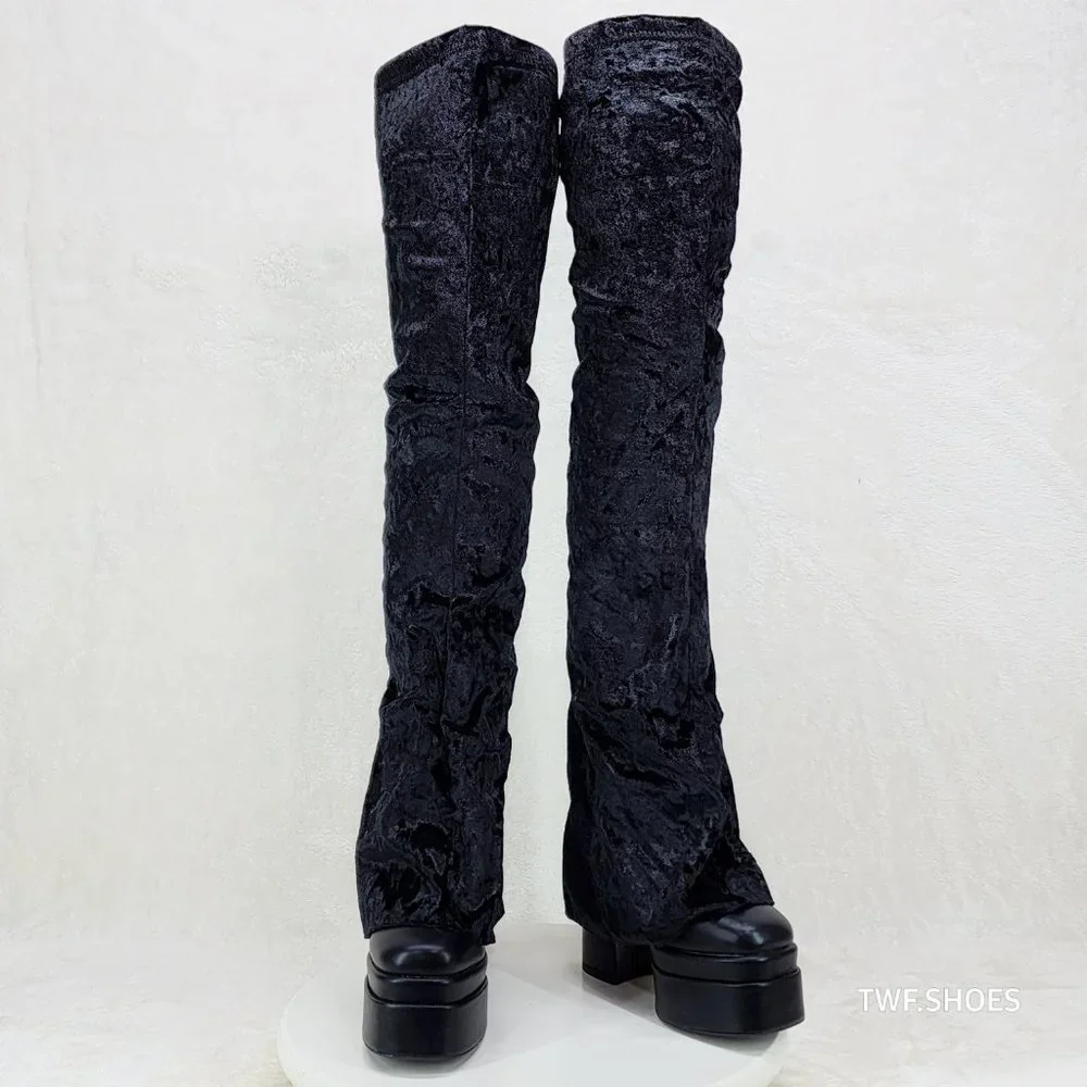 Mata Shoes Black Crushed Velvet Over-The-Knee Platform Boots